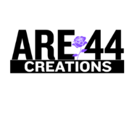 Logo of ARE44 Creations with a rose on a white background